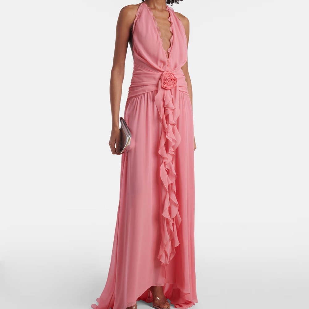 Pink Bluemarine  Halterneck silk georgette maxi dress NWT